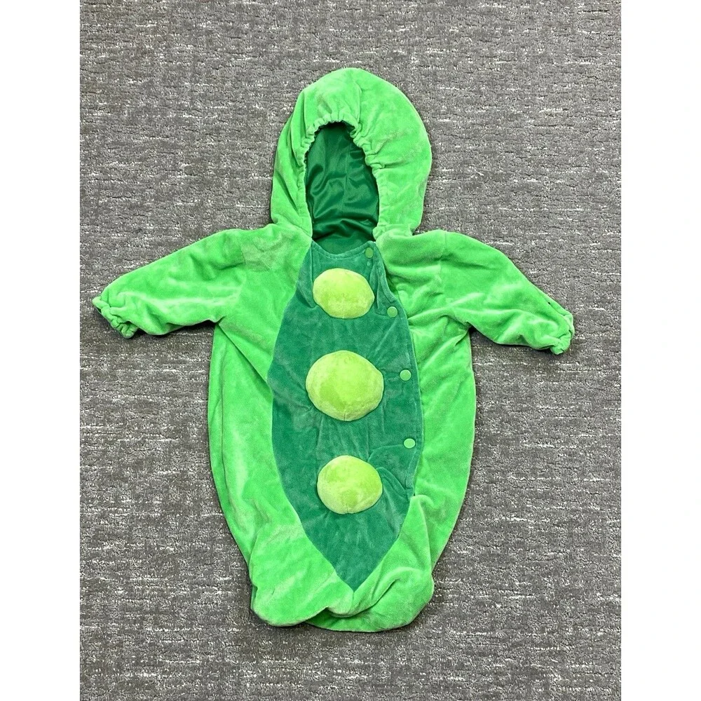 Infant Pea Pod Costume Hooded Complete Outfit Green Unisex Halloween